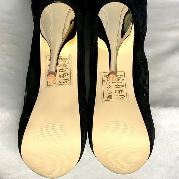 Black Scene Weaver Velvet Lucille Knee High Lace Up Boots Gold Chain Size 6 - Picture 14 of 16